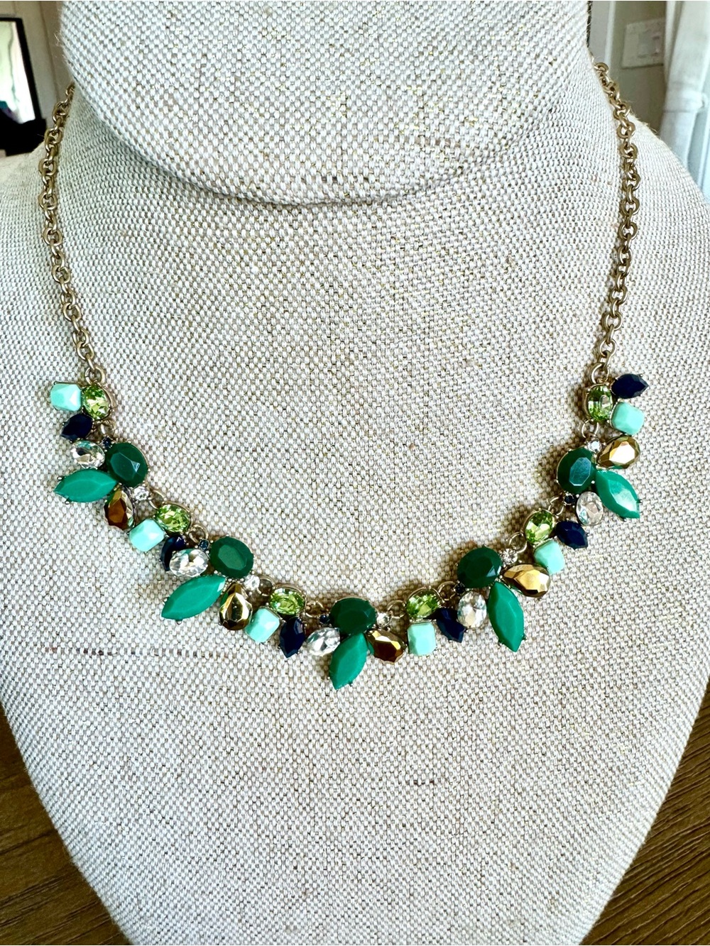J.Crew vintage multi-gem cluster statement necklace.